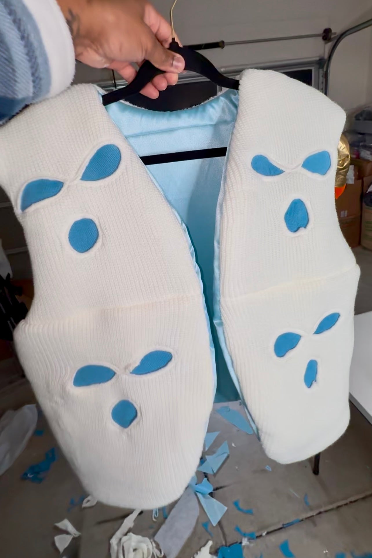 White &. Sky Blue Ski Mask Puffer Vest image 0