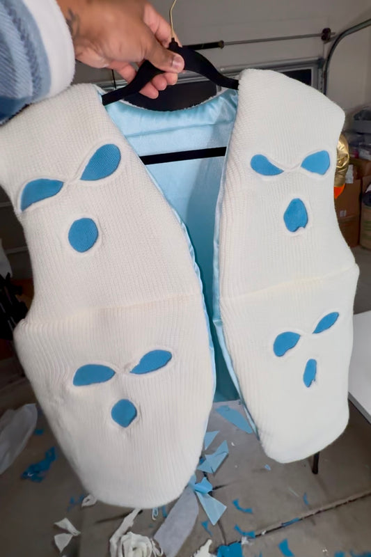 White &. Sky Blue Ski Mask Puffer Vest image 0