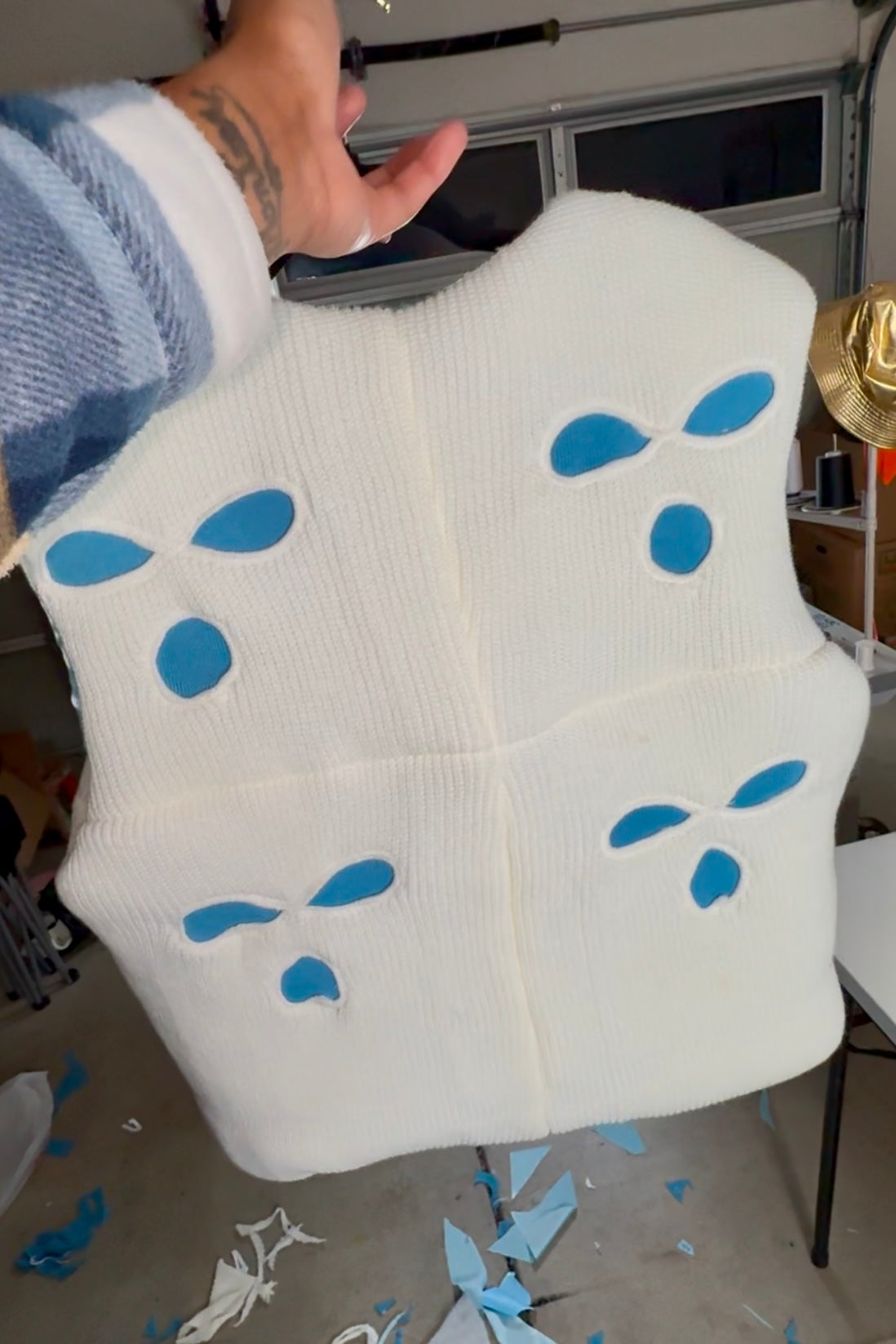 White &. Sky Blue Ski Mask Puffer Vest image 1