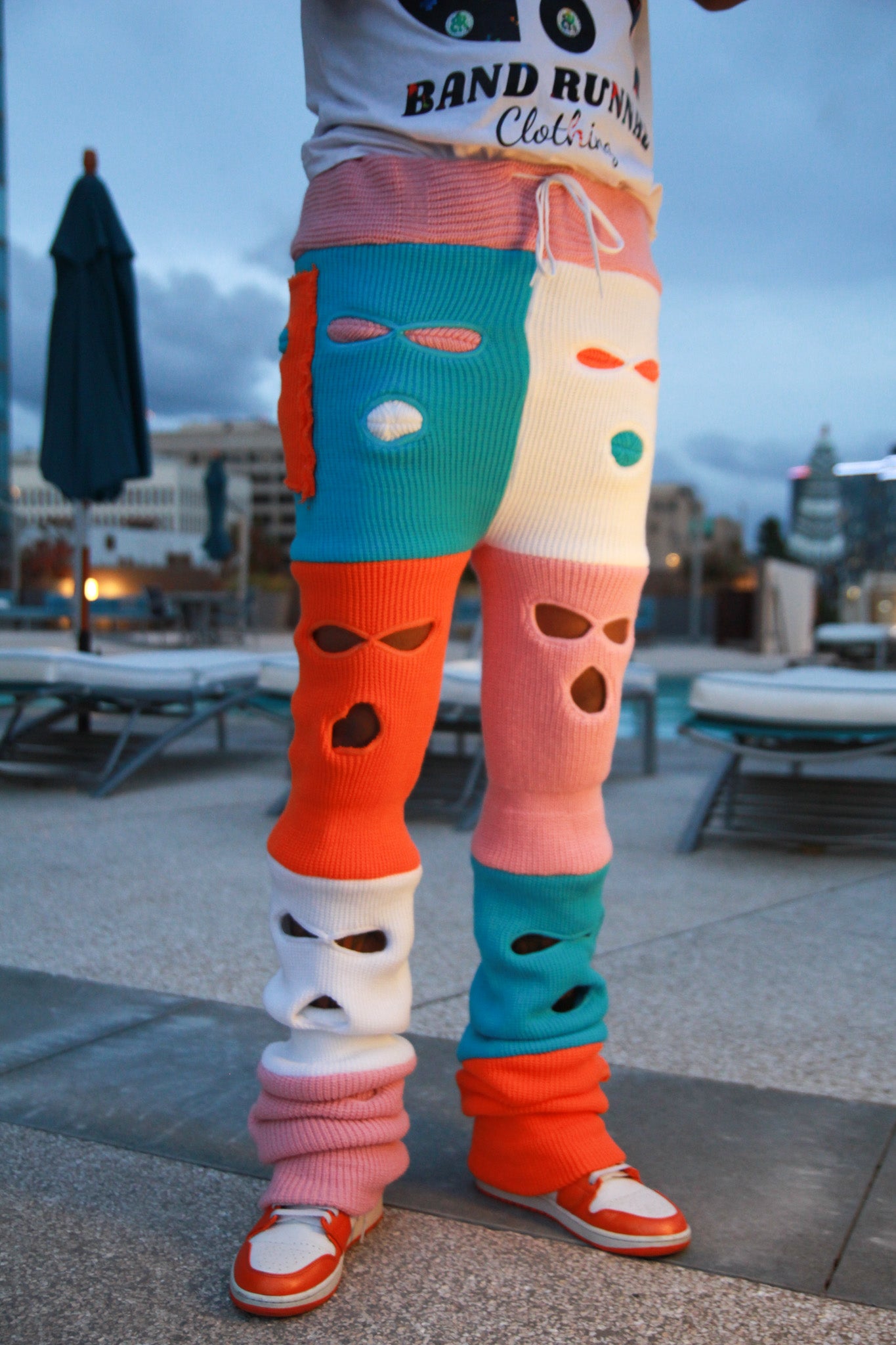 Sky blue, Pink, Orange & White Ski Mask Pants image 0
