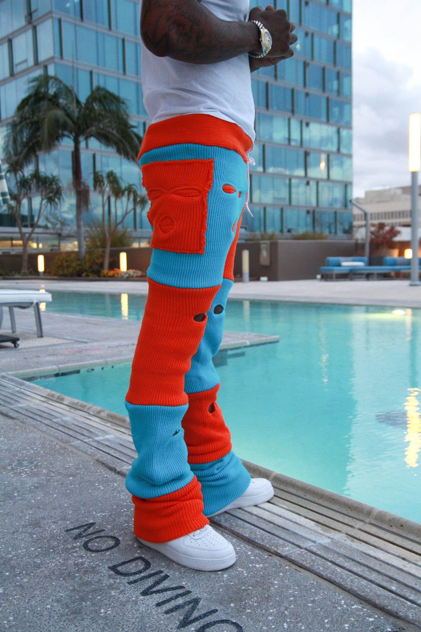 Orange & Sky Blue Ski Mask Pants image 1