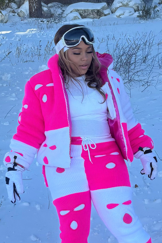 Hot Pink & White Ski Mask Puffer Jacket image 0