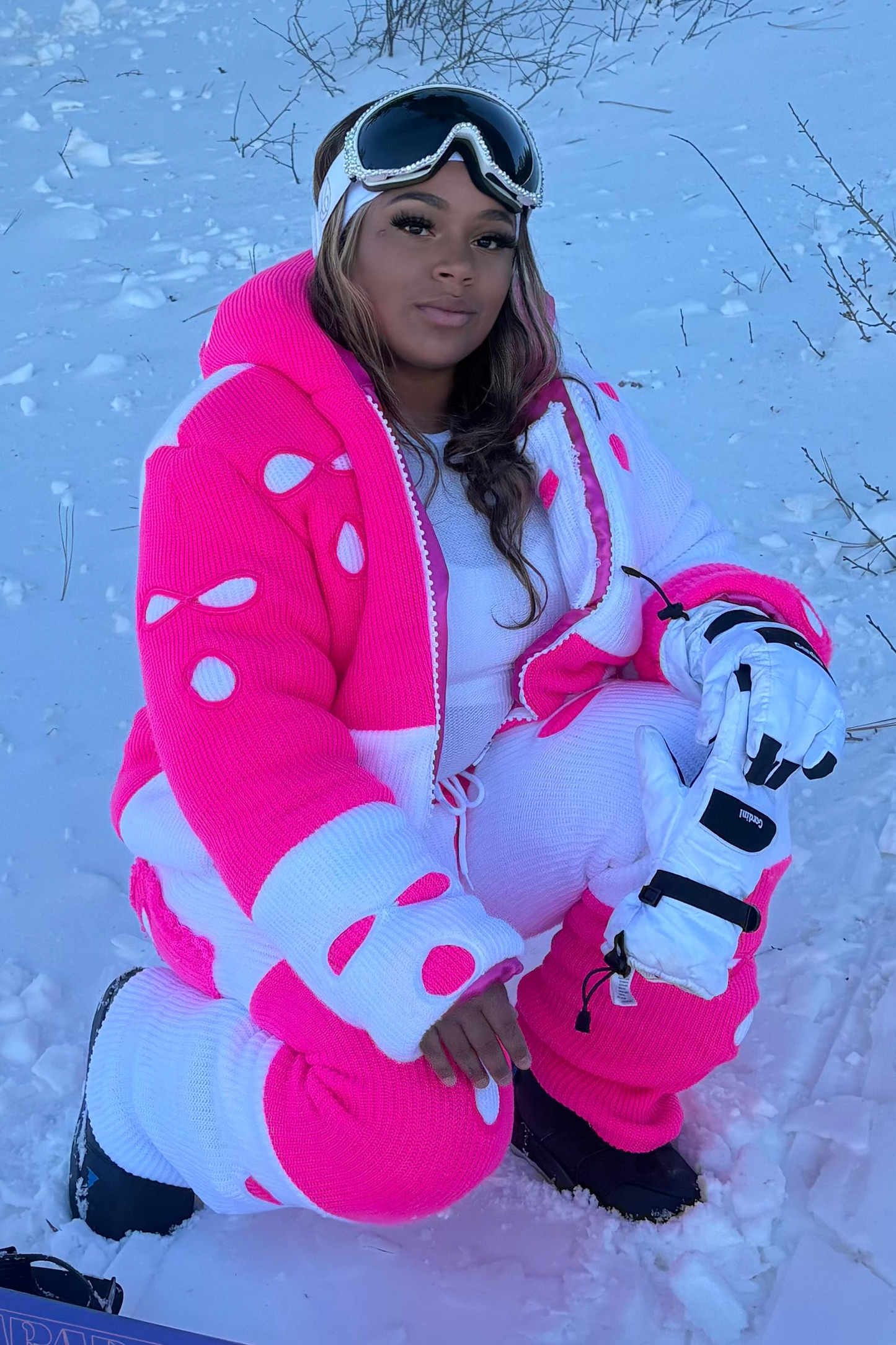 Hot Pink & White Ski Mask Puffer Jacket image 1