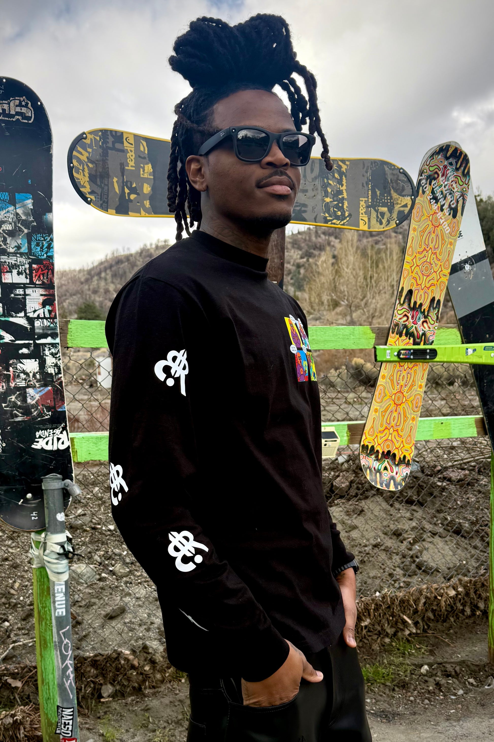 Black ski mask comic long sleeve streetwear shirt