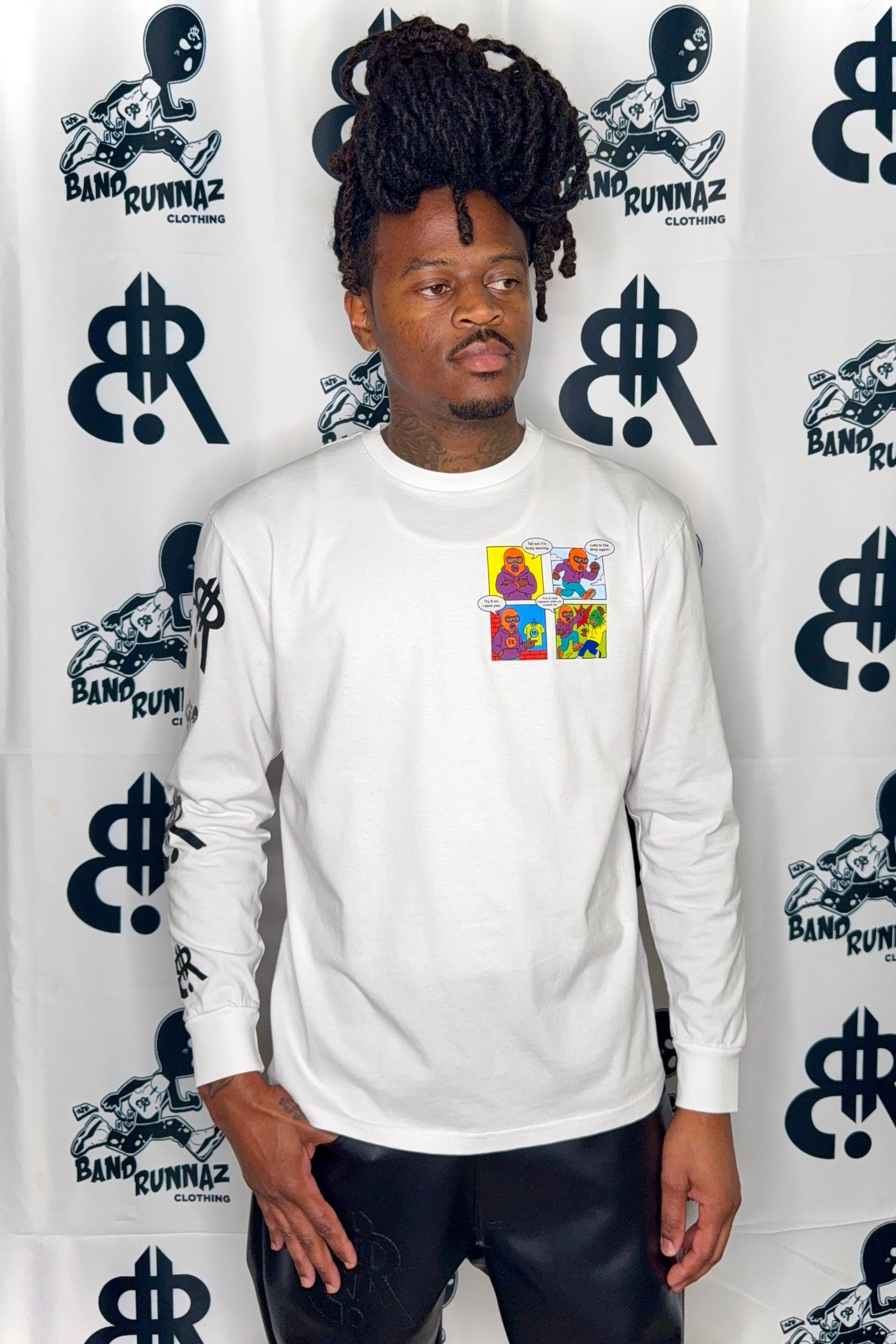 White Band Runnaz Ski Mask Comic long sleeve front view