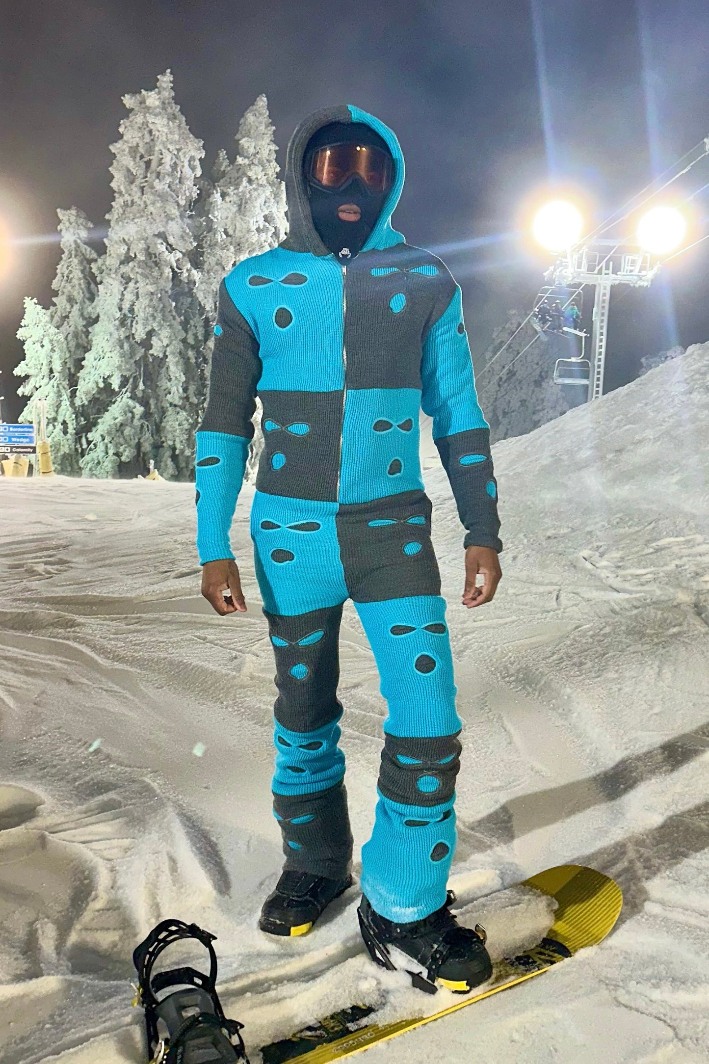 1 of 1 Sky Blue & Dark Grey Ski Mask One Piece image 0